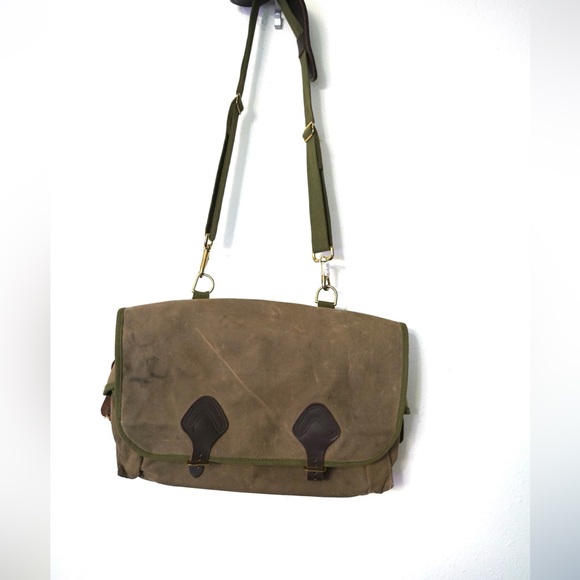 Vintage 90s LL Bean Waxed Canvas & Leather Messenger Briefcase - Picture 1 of 9